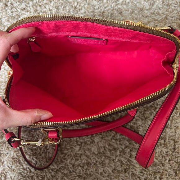 Coach Signature Katy Satchel in Khaki Electric Pink - Picture 5 of 10